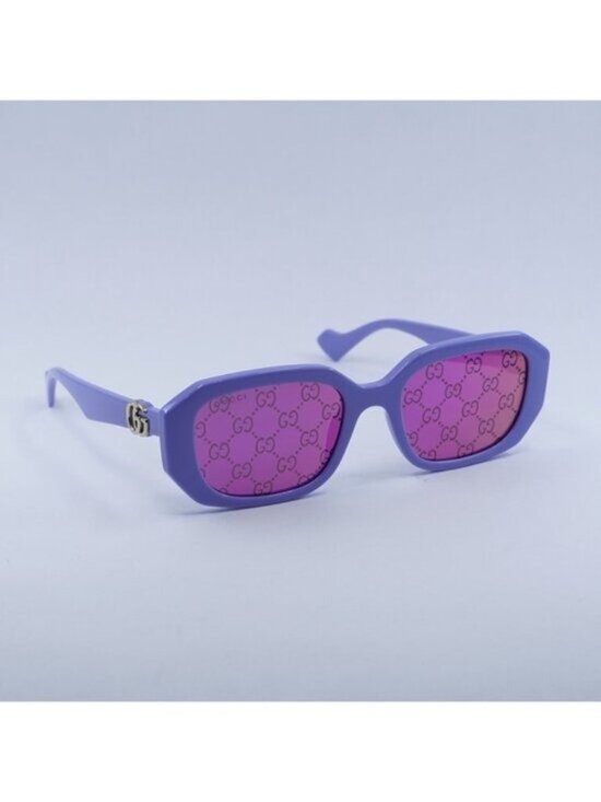 Gucci GG1535S 004 Sunglasses Lilac Rectangle Frame, Pink GG Pattern Lenses main image 5